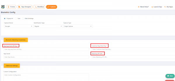 Biometric Setup menu