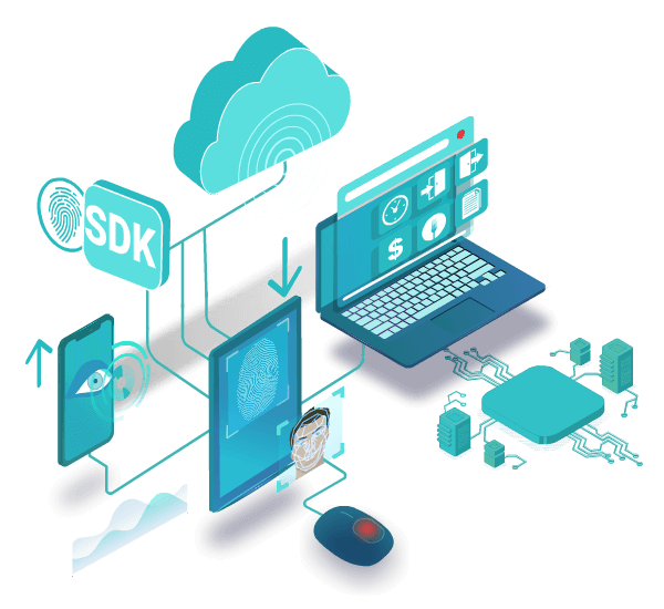 Fingerprint, finger vein, iris biometrics softwares, API, SDK integration cloud applications for identity management using biometric scanners readers